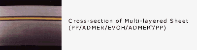 Cross-section of Multi-layered Sheet (PP/ADMER/EVOH/AOMER™/PP)