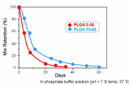 Hydrolysis of PLGA in vitro (Molecular Weight)